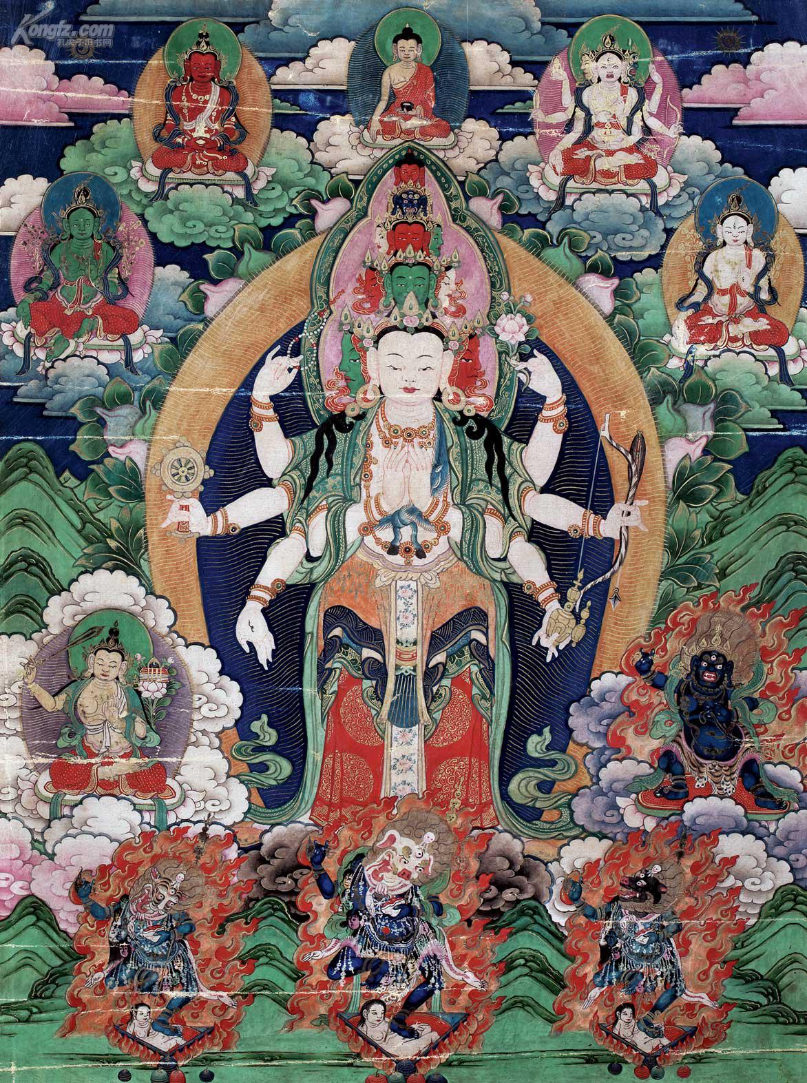 十八世纪 十一面观音唐卡