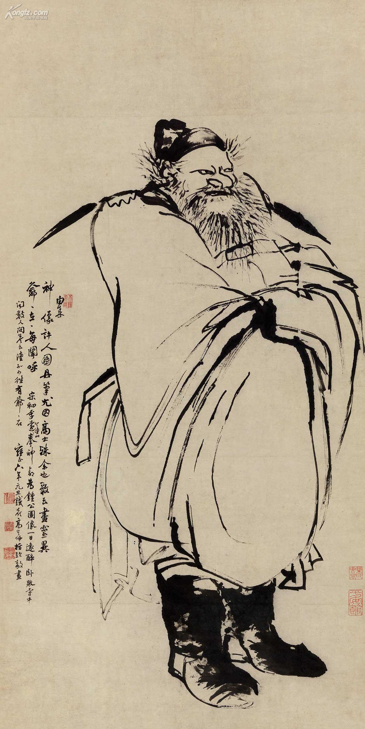 高其佩1728年作指画钟馗立轴