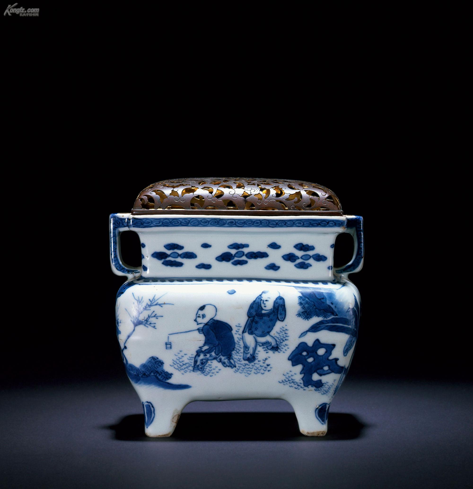 明末清初 青花婴戏纹香炉