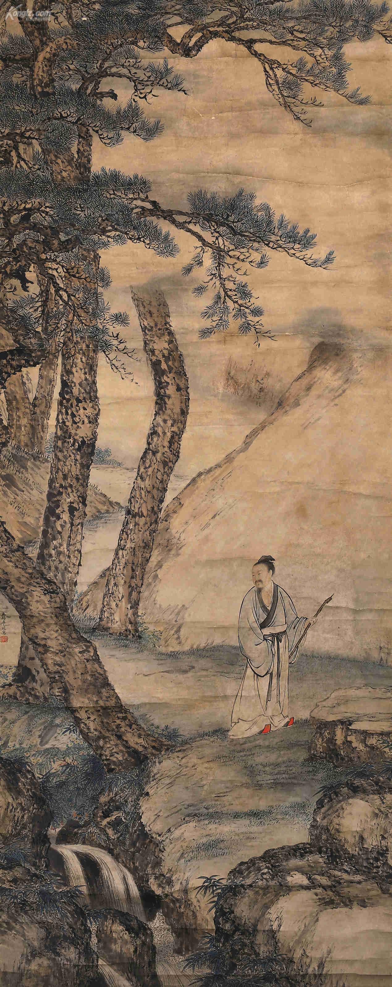 华冠清99乾隆松下策杖图