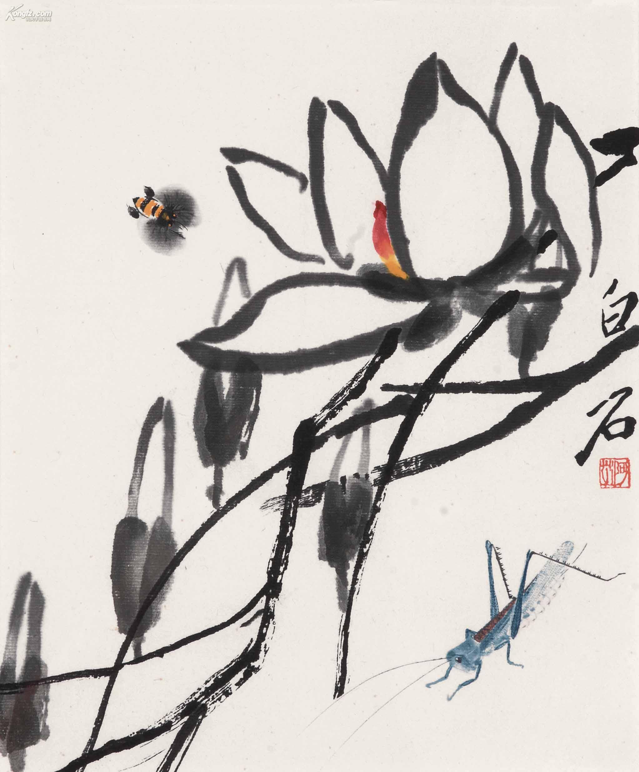 齐白石 草虫玉兰