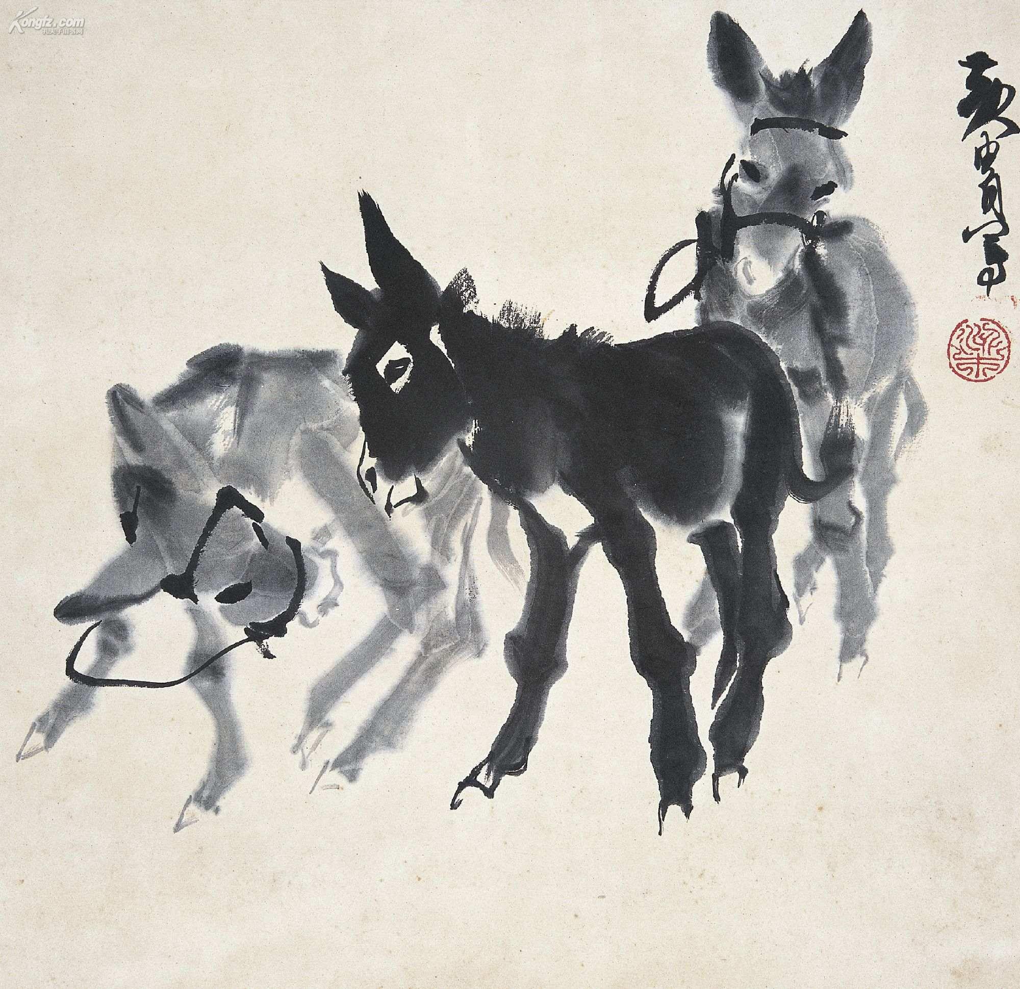 黃胄(1925～1997)三驢圖