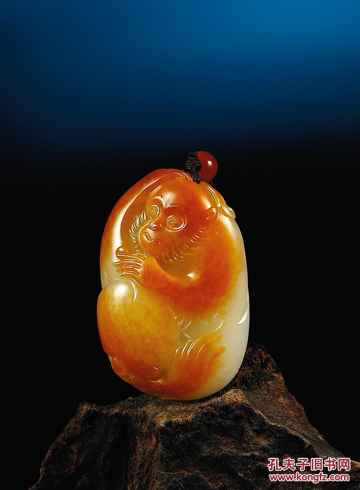 赵显志b1970灵猴献寿白玉挂件