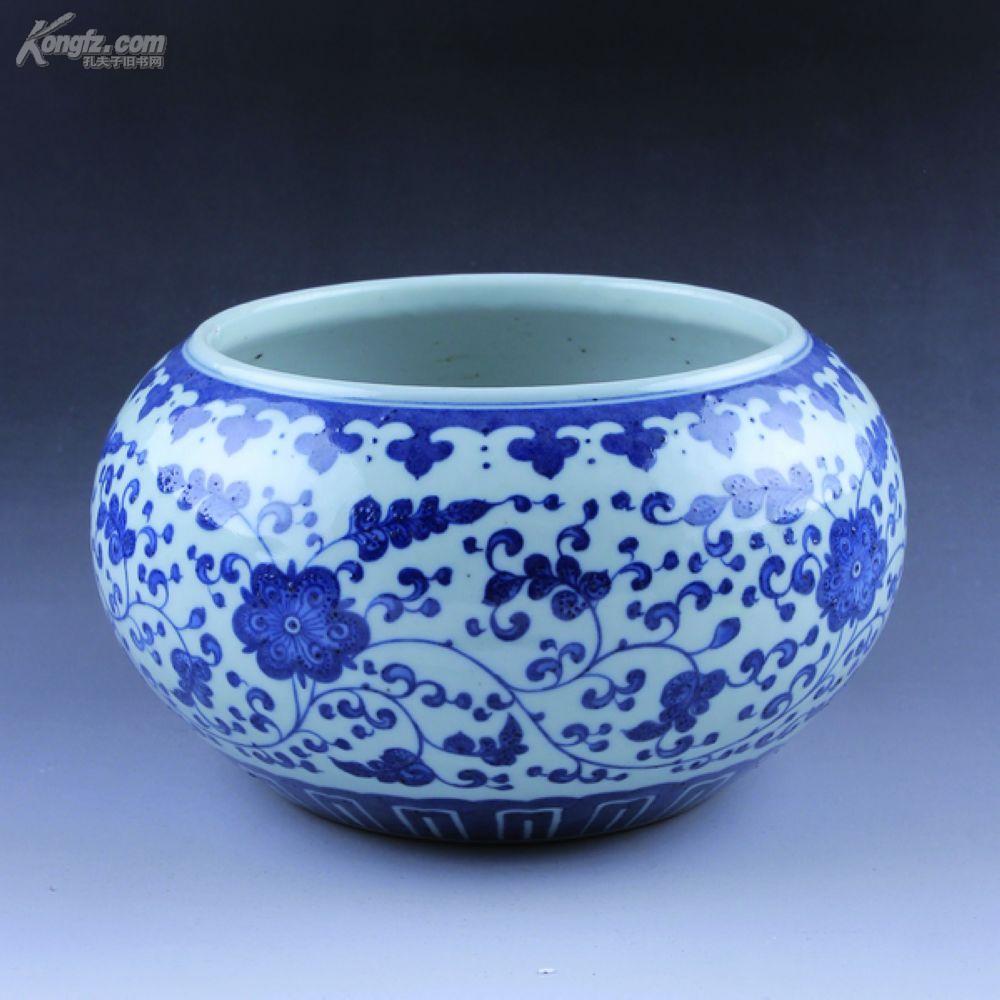 清乾隆 青花缠枝莲笔洗